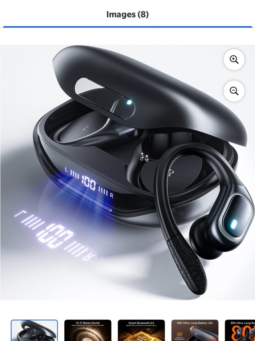 Wireless Black Bluetooth Sports Earbuds with Charging Case